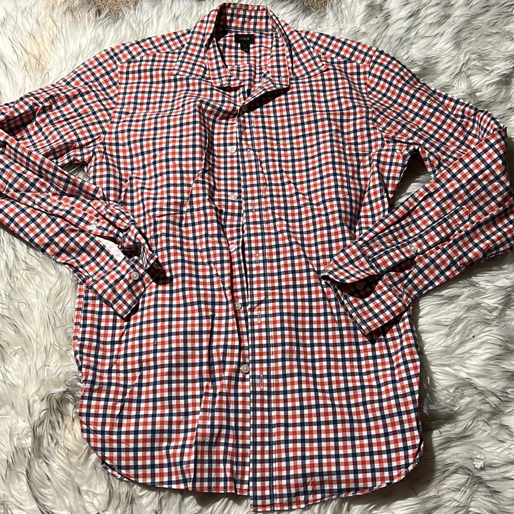 J Crew Men Size Small Red Blue Checkered Long Sleeve Button Down